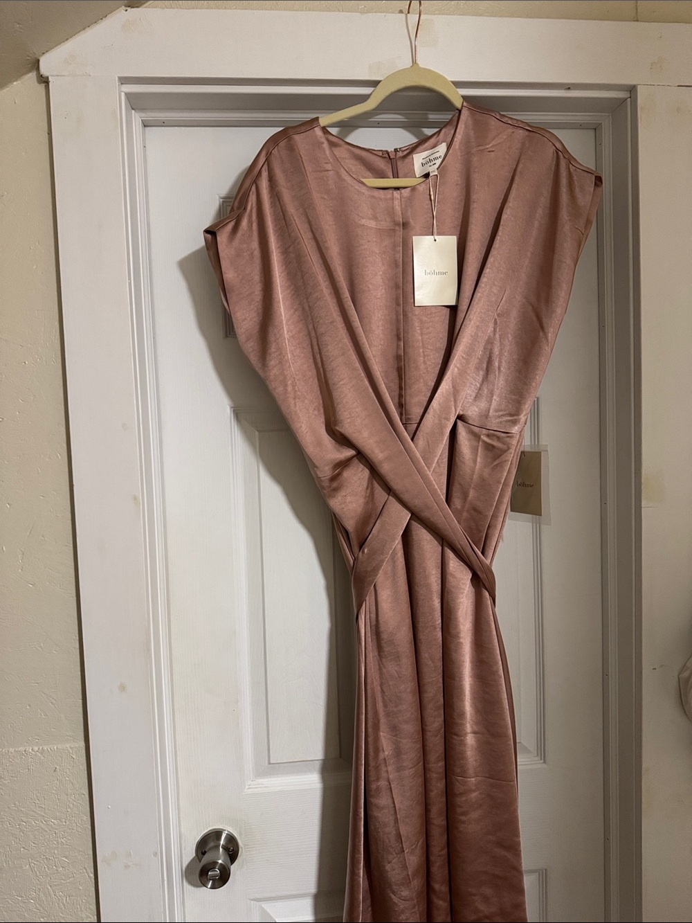 BÖHME Women's Dusty Rose Satin Wrap Dress